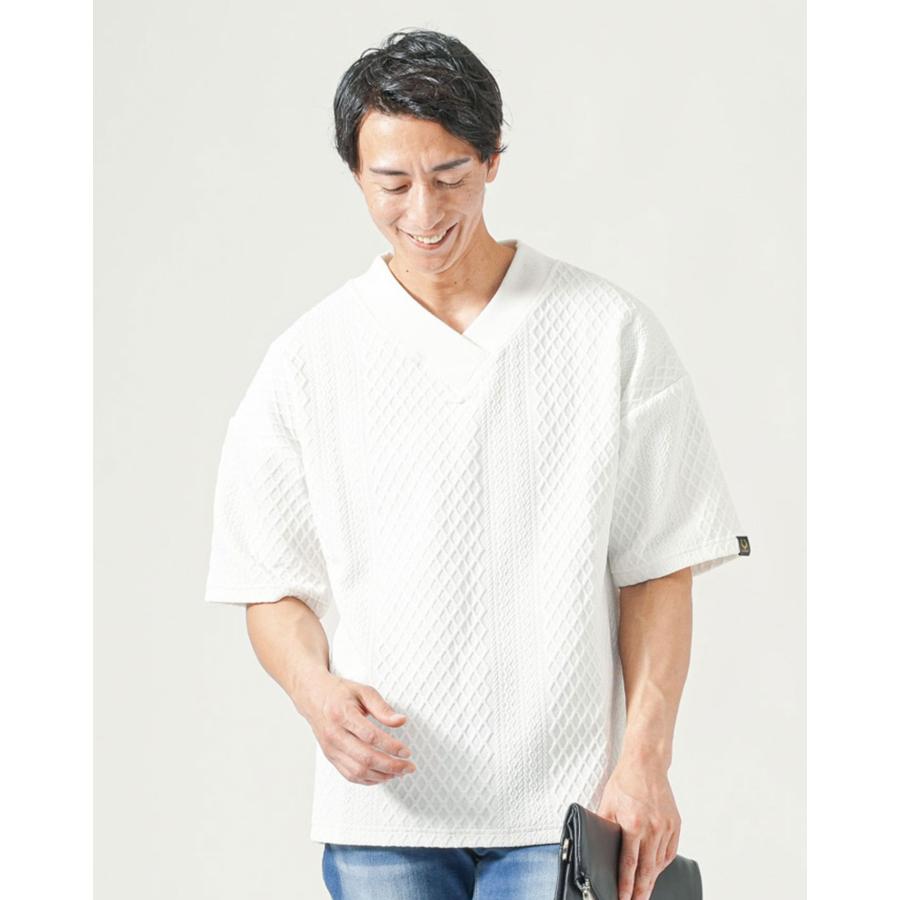 【５０％オフ】 PGG TEXBRID ジャガード Tシャツ ホワイト サイズ１ vネック カットソー tシャツ メンズ 半袖 厚手 すけない白 乳首が透け
