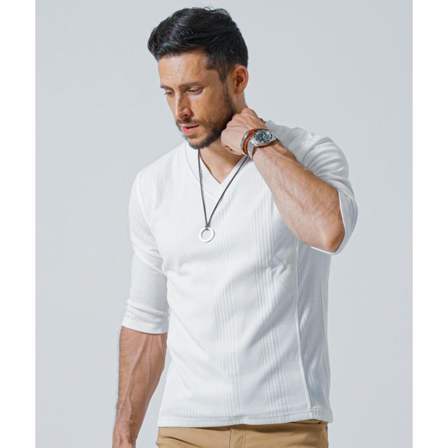 7部袖tシャツ メンズ vネック 七分 白t すけないインナー t