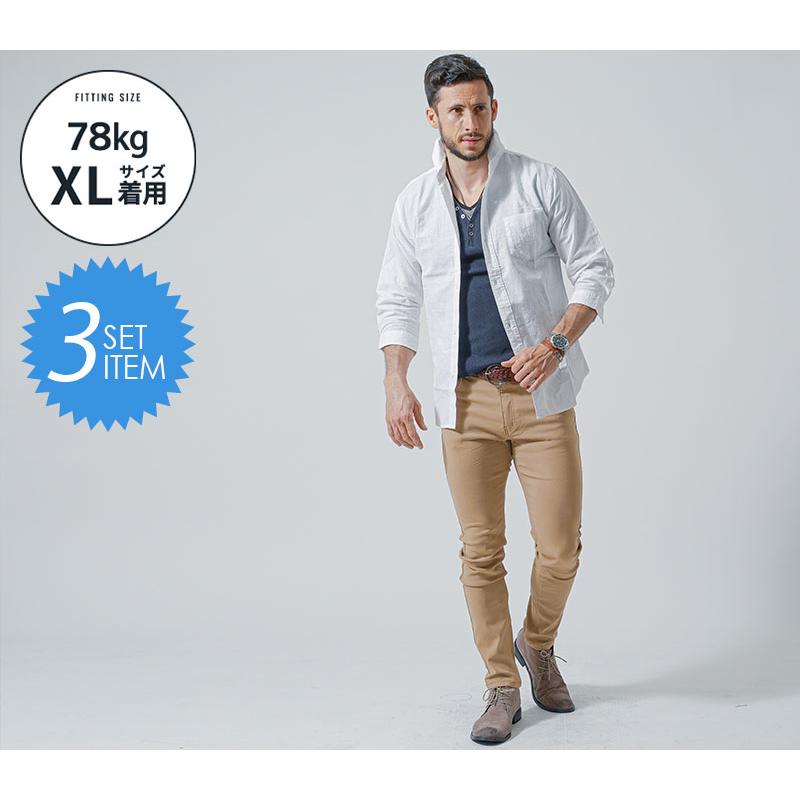 シャツ メンズ トップス カットソー Tシャツ チノパンツ セット