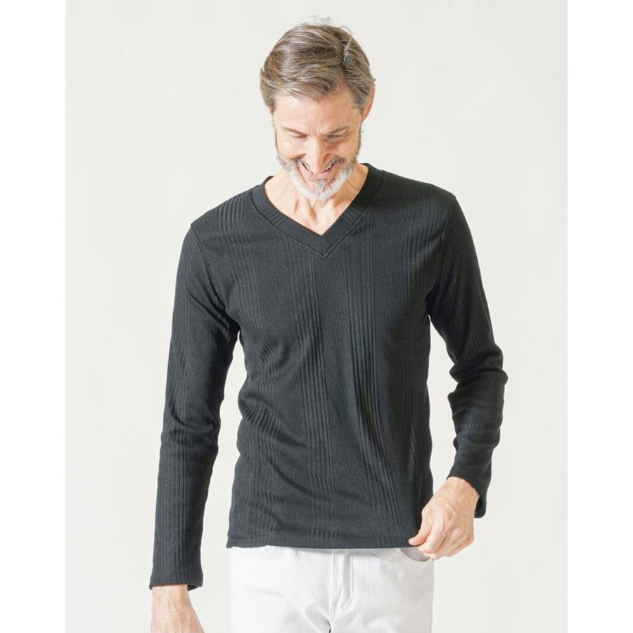 A LOVE MOVEMENT ブラック　Vネック長袖カットソー　ロンT 長袖tシャツ メンズ ジャケt ロンt tシャツ vネック シニア