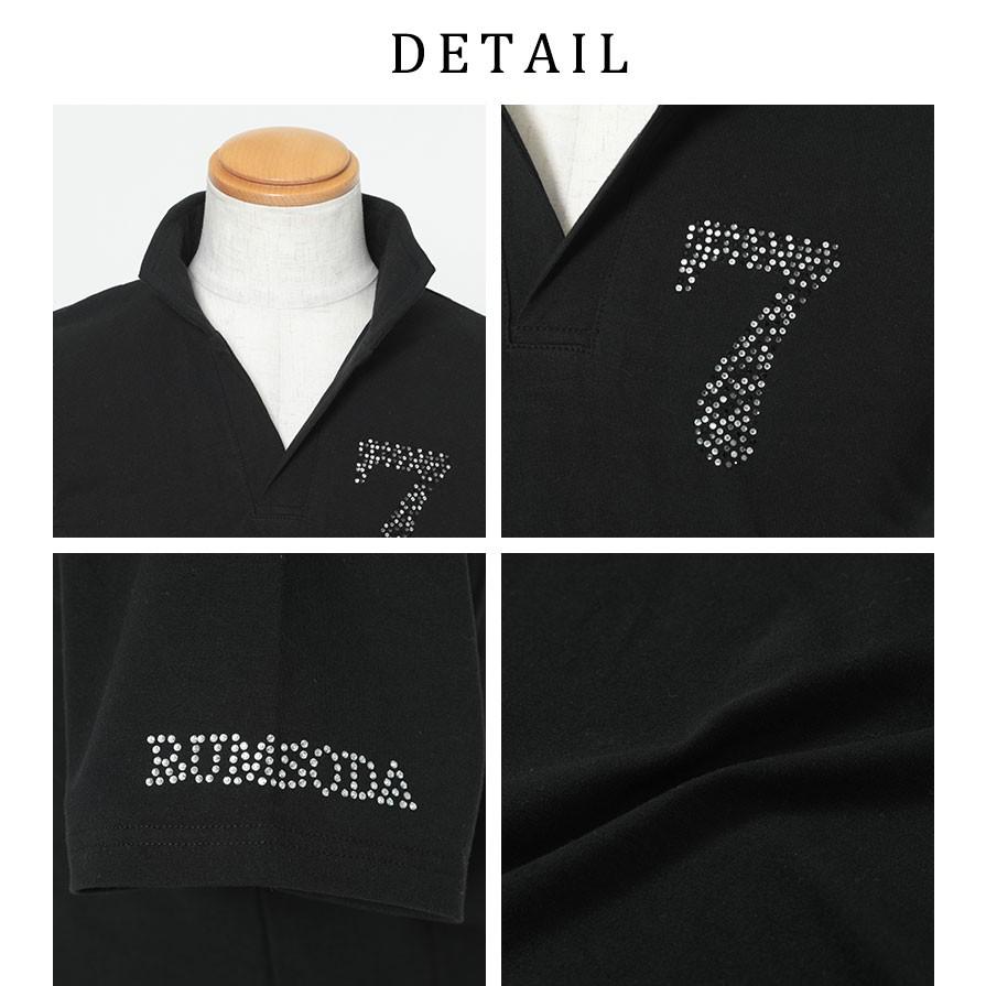 ポロシャツ メンズ ラインストーン ワイヤー入り イタリアンカラー