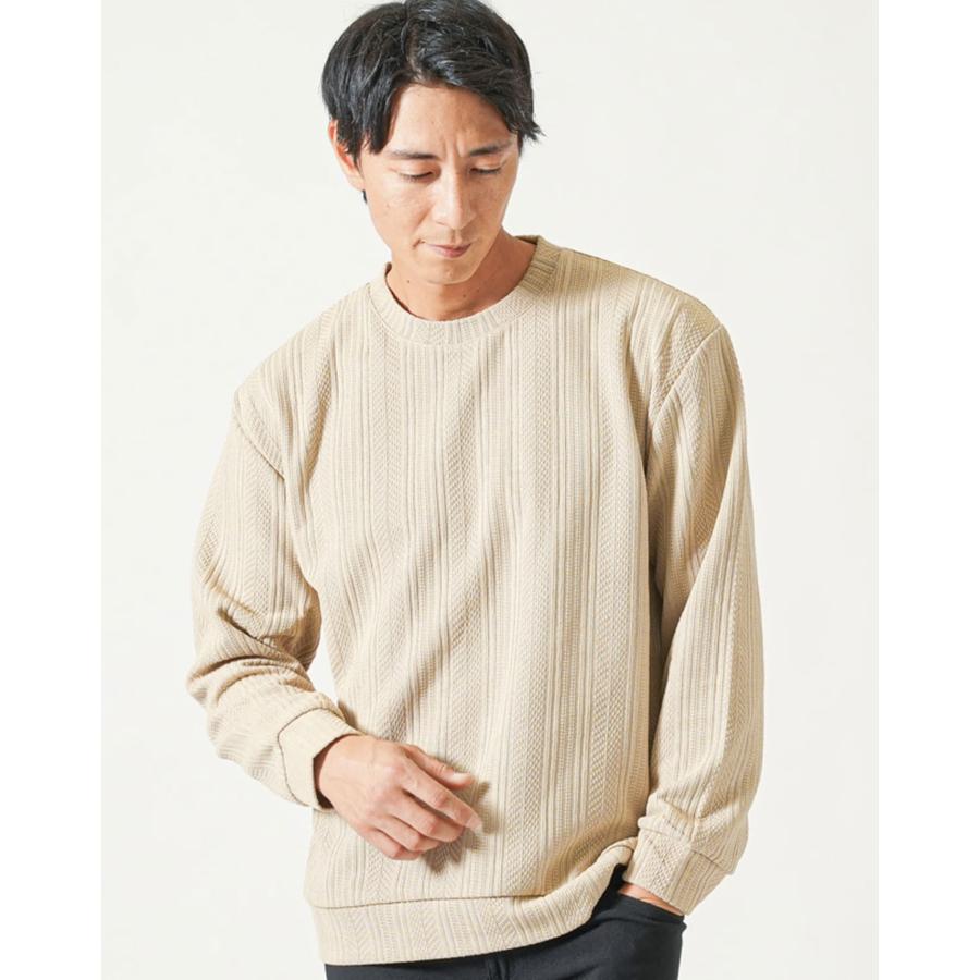 トレーナー メンズ ニット 秋 冬 ニットソー 50代 長袖 スリムフィット