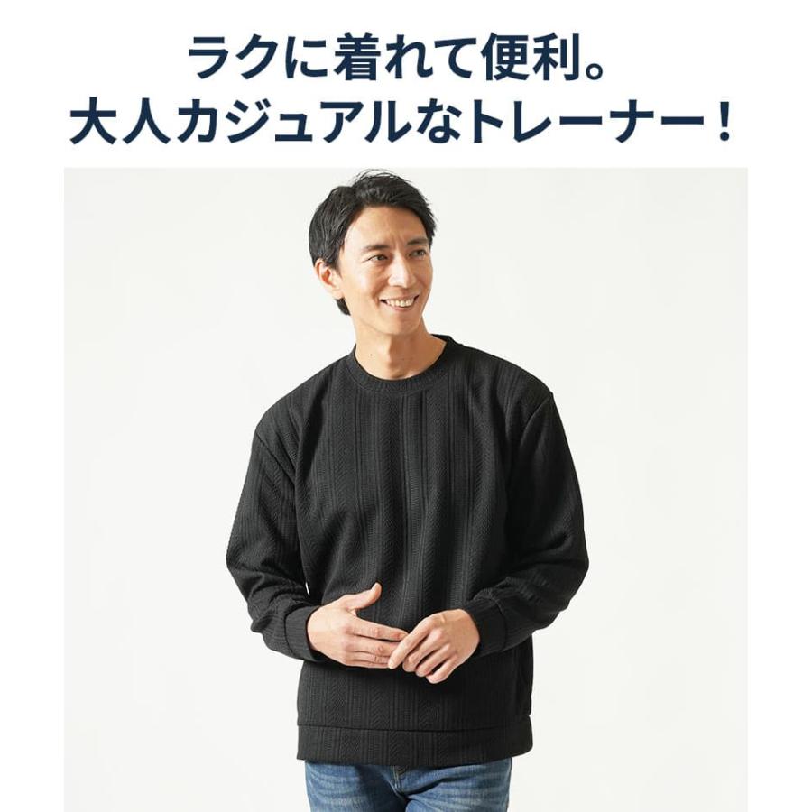 トレーナー メンズ ニット 秋 冬 ニットソー 50代 長袖 スリムフィット 