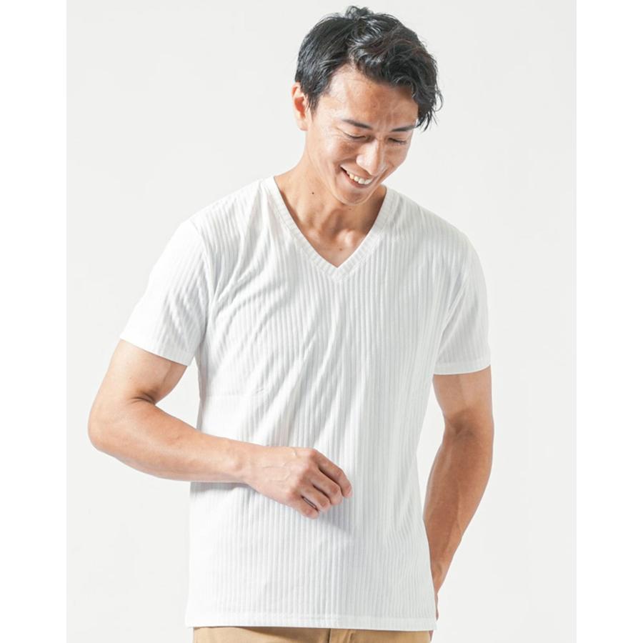 HERMES ストライプ Vネック Tシャツ S vネックシャツ メンズ vネック tシャツ 半袖 ジャガード ストライプ