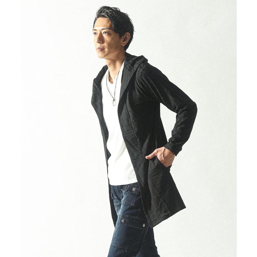 カーディガン メンズ ロングカーディガン 幾何学柄 フード付き 長袖 春