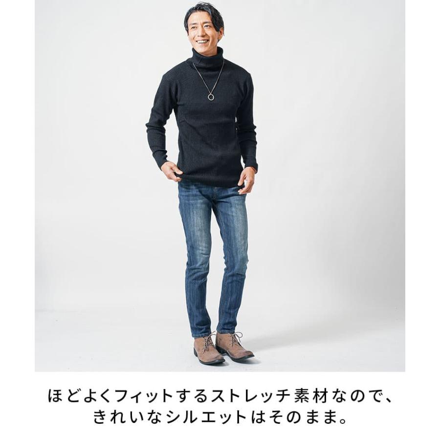 ハイネック ニット メンズ タートルネック セーター 50代 スリム 黒 白