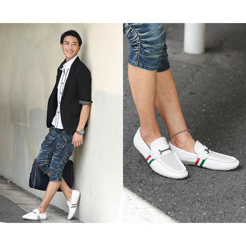 ドライビングシューズ メンズ ビットローファー 白スニーカー 靴