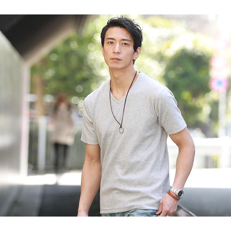 tシャツ メンズ ショート丈 イケオジ カットソー 半袖 vネック 丈短め