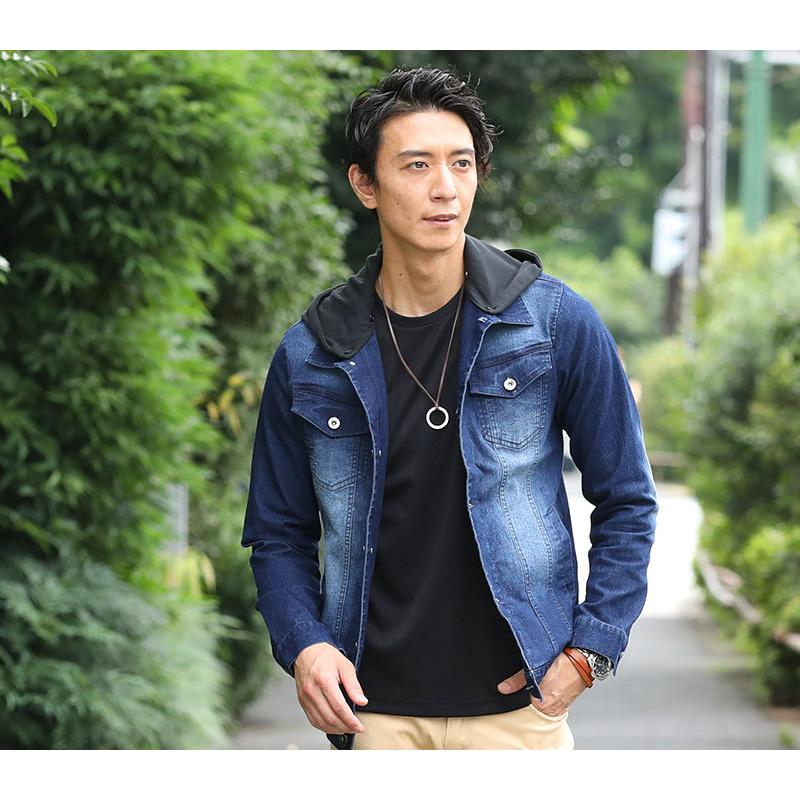 デニムジャケット メンズ ジャケット Gジャン アウター 長袖 フード レイヤード ストレッチ 春 秋 冬 服 30代 40代 50代 オシャレ 79 213 9697ms Menz Style 通販 Yahoo ショッピング