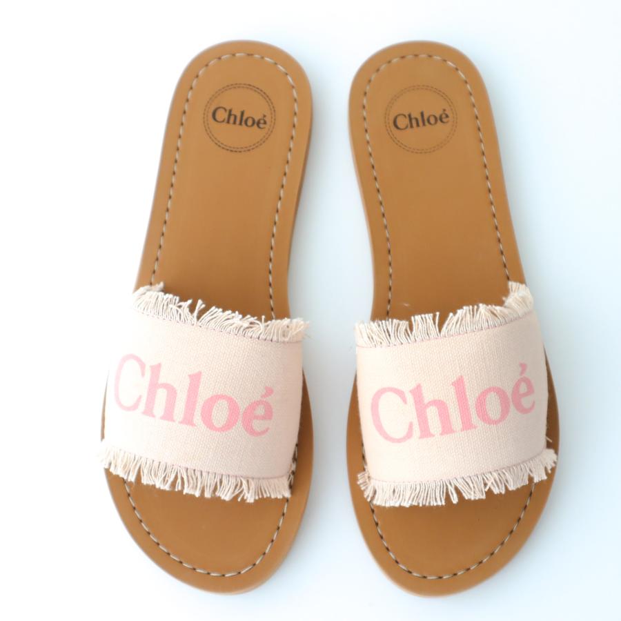 CHLOE クロエ フリンジ付きサンダル ロゴ C19175 キッズサンダル 大人もOK DENIM BLUE デニムブルー PINK WASHED  ピンク