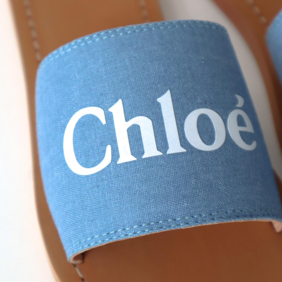 Chloe クロエ CHLOE サンダル キッズ デニムキャンバス ブルー ロゴ 