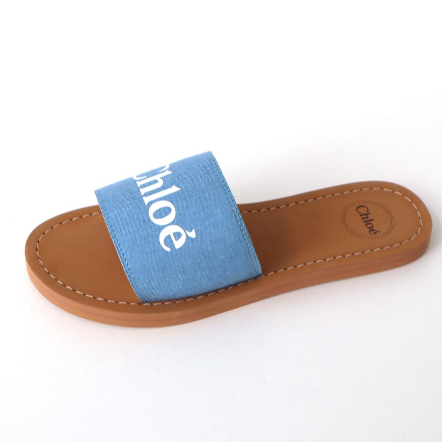 Chloe クロエ CHLOE サンダル キッズ デニムキャンバス ブルー ロゴ 
