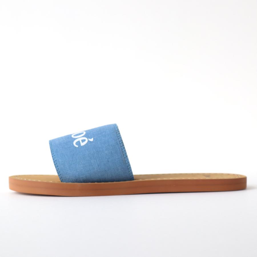Chloe クロエ CHLOE サンダル キッズ デニムキャンバス ブルー ロゴ 