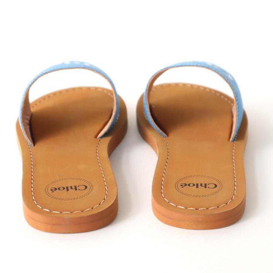 Chloe クロエ CHLOE サンダル キッズ デニムキャンバス ブルー ロゴ 