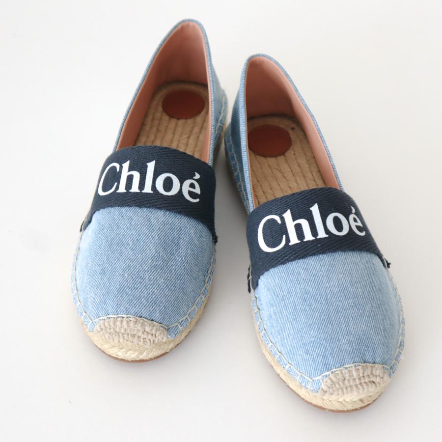 CHLOE クロエ フラットエスパドリーユ デニムブルー WOODY スリッポン 