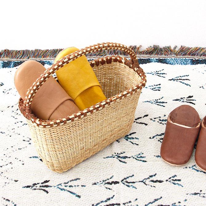アチョリバスケット四角底 取手付 大/ワンハンドル 1本手 かごバッグ