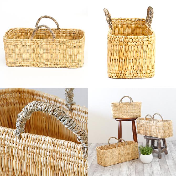 ストロー 横長 かご Lサイズ/ バスケット カゴ 収納かご 収納