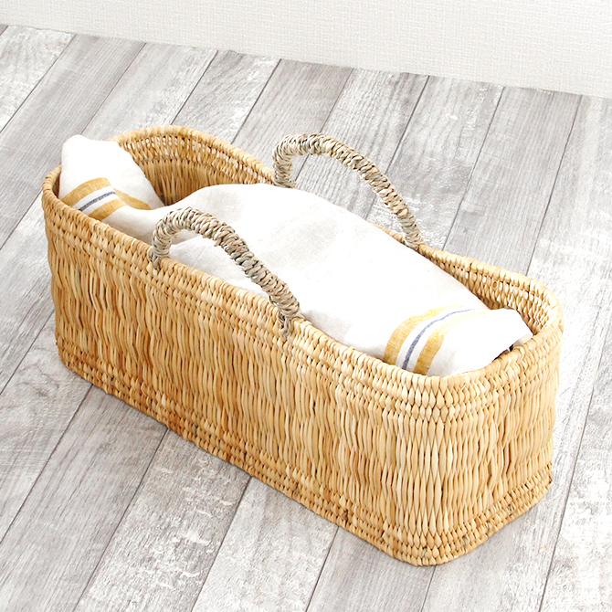 ストロー 横長 かご Mサイズ/ バスケット カゴ 収納かご 収納