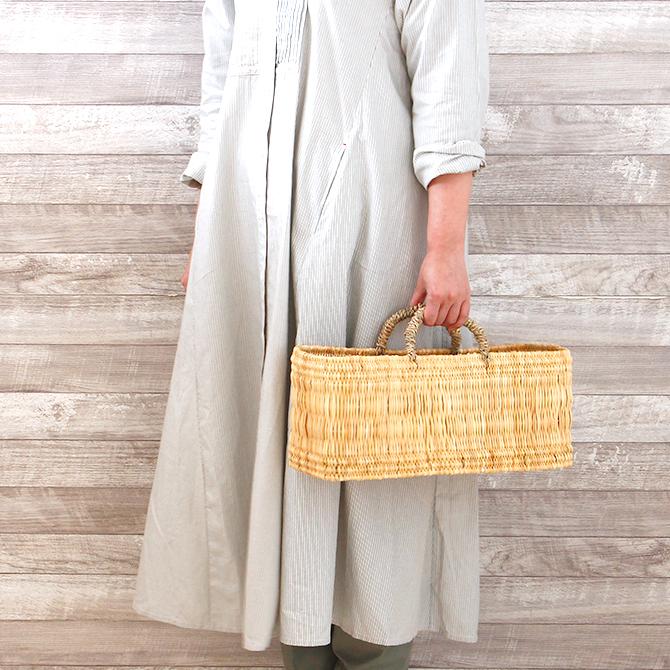 ストロー 横長 かご Mサイズ/ バスケット カゴ 収納かご 収納