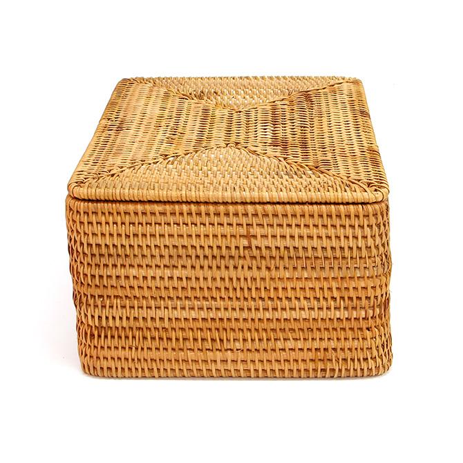 ベトナムラタン製 アジアン 収納 フタ付きバスケット かご/カラー