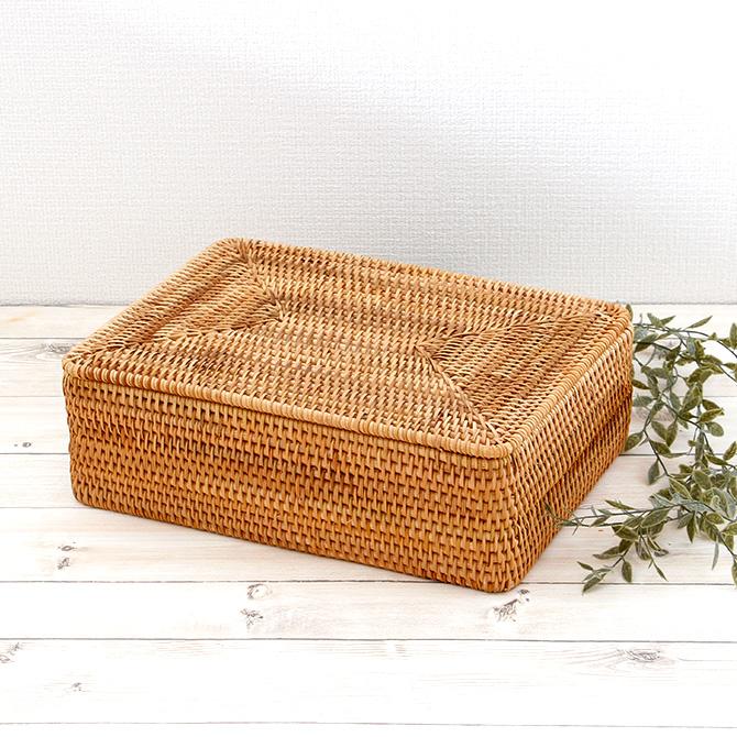 ラタンかご収納ボックスフタ付きオーバルボックスアジアンタイベトナム