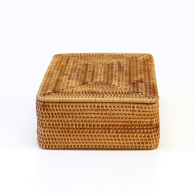 ベトナムラタン製 アジアン 収納 フタ付きバスケット かご/カラー