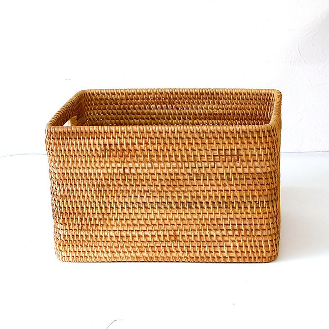 木製ラタン バスケット カゴ 籠 かご アンティーク 籐 アジアンBOX箱 収納 ベトナムラタン製 アジアン 収納バスケット /カラーボックス インナー