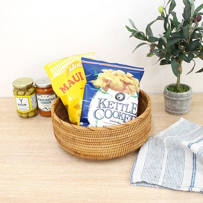 ベトナムラタン製 アジアン ボウル型バスケット Lサイズ 籐 果物かご