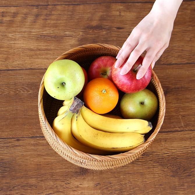 ベトナムラタン製 アジアン ボウル型バスケット Lサイズ 籐 果物かご