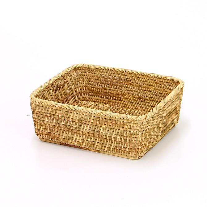 ベトナムラタン製 アジアン 浅型小物入れバスケット Lサイズ : MERCADO