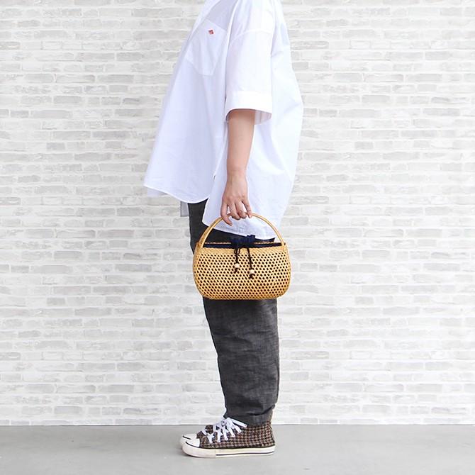 ベトナムラタン製 アジアン 半月型かごバッグ 巾着付き ベトナム カゴ