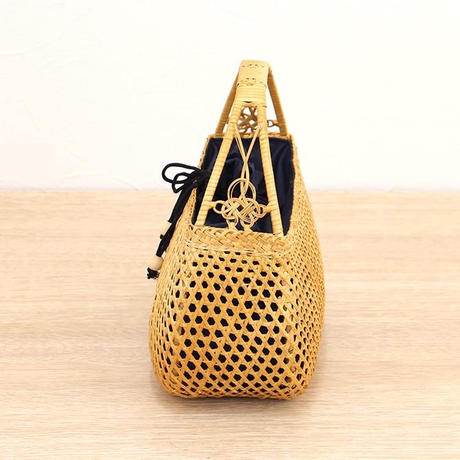 ◆新品　かごバッグ トートバッグ 巾着 竹細工 ベトナム 民族工芸品 ブラウン かごバッグ レディース 竹製 トートバッグ 巾着 4FB (No.07000714)