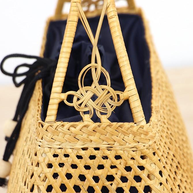 ベトナムラタン製 アジアン 半月型かごバッグ 巾着付き ベトナム カゴ