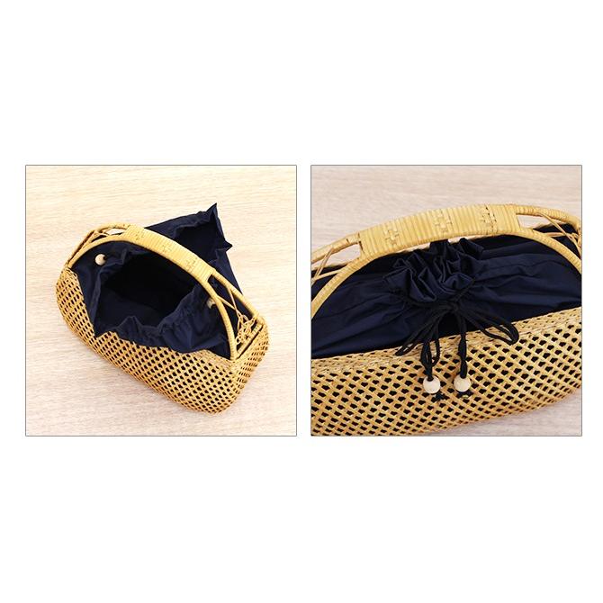 ベトナムラタン製 アジアン 半月型かごバッグ 巾着付き ベトナム カゴ