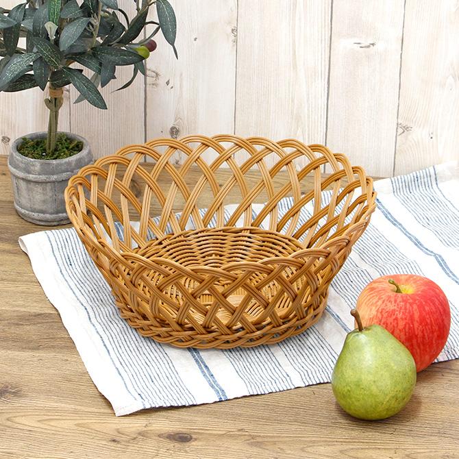 PP ラタン風 手編み丸かご/ かご バスケット おしゃれ かわいい 収納