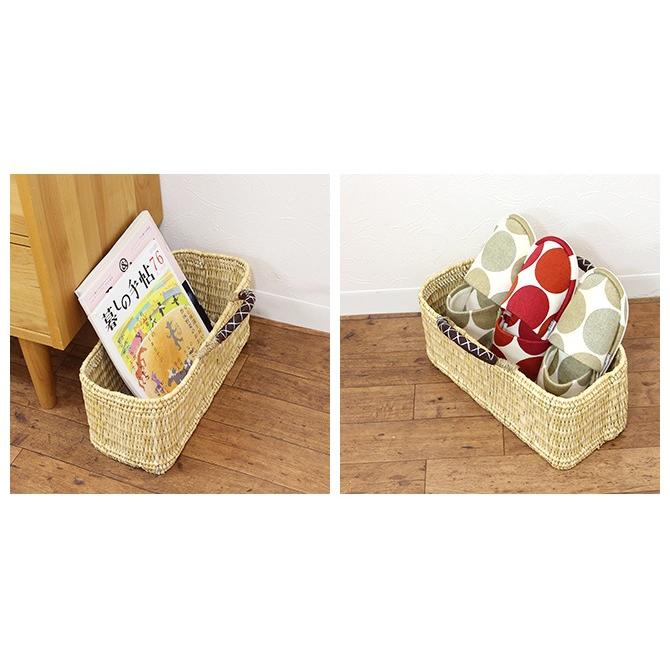 松野屋 かご ストロー 革手横長 カゴ Mサイズ/モロッコ バスケット