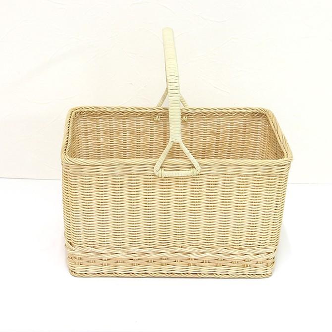 松野屋 かご 籐 ラタン 一本手買物かご角(大)/日本製 籐製 お買い物
