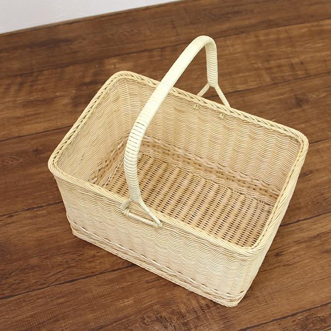 松野屋 かご 籐 ラタン 一本手買物かご角(大)/日本製 籐製 お