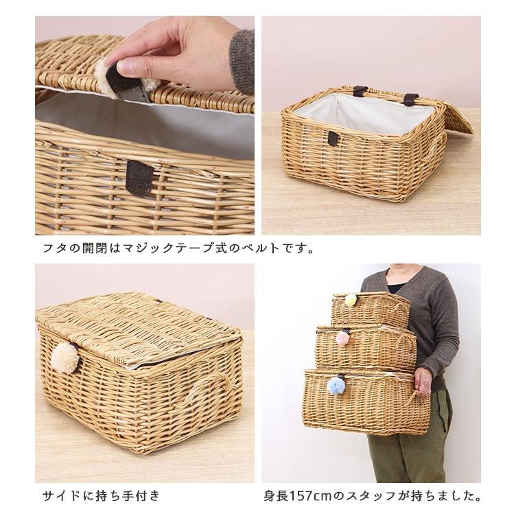 ポンポン付き ぽってり フタ付き バスケットLMS 3個セット ※おもちゃ箱