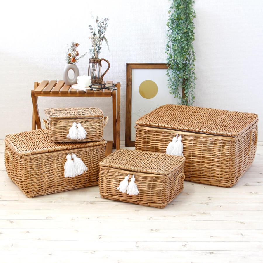 タッセル付きぽってりフタ付きバスケットLL /おもちゃ箱 収納