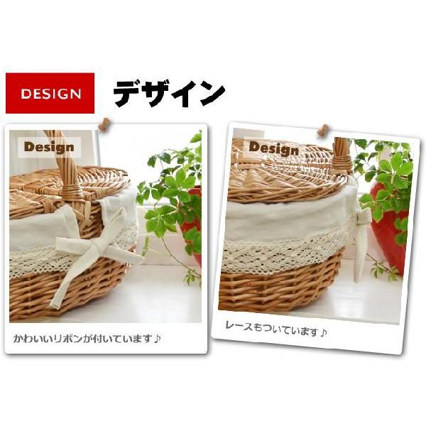 ピクニックバスケット フタ付き ウィッカー バスケット レース Mサイズ