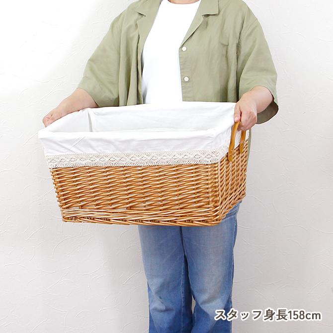 幅広深型 持ち手付き スタッキングバスケット Lサイズ ナチュラル