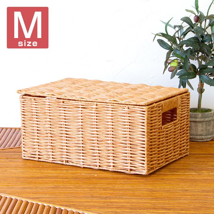 PP収納バスケット M / 収納 おもちゃ箱 カゴ ふた付き 雑貨 籠 フタ 蓋
