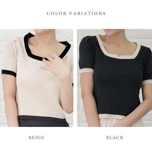 Lace Ladies スクエアネックパイピングニット レディース