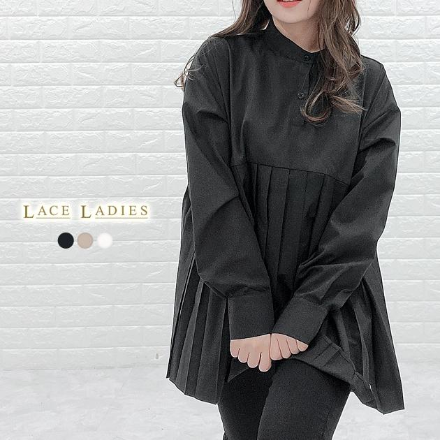 Lace Ladies（レースレディース） バンドカラー プリーツ切替 長袖 