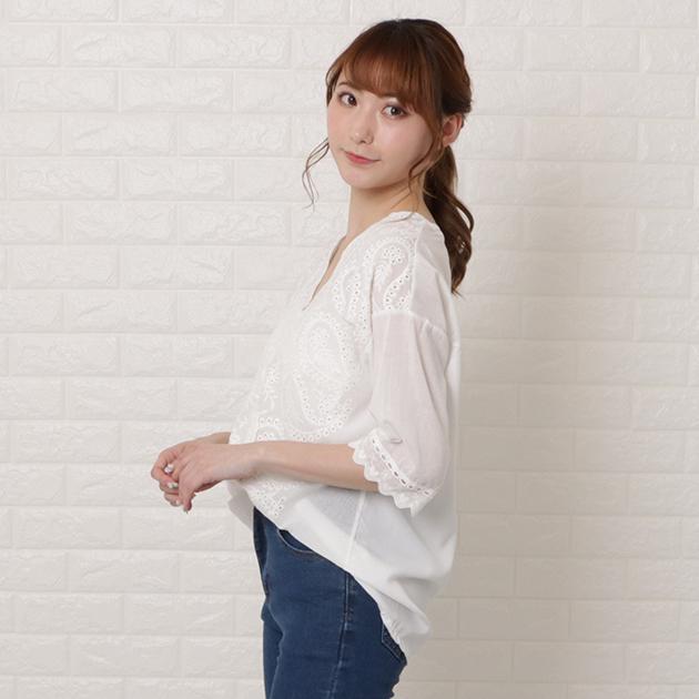 Lace Ladies（レースレディース） スカラップレース 刺繍 Vネック