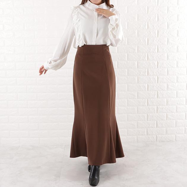 昭和レトロ キャメルブラウン フリルレース スタンドカラーブラウスクラシカル長袖 VINTAGE - 昭和レトロ キャメルブラウン フリルレース スタンドカラー
