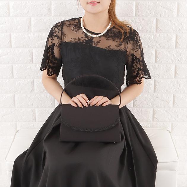 Lace Ladies 刺繍 ラウンドフラップ ブラック フォーマルバッグ