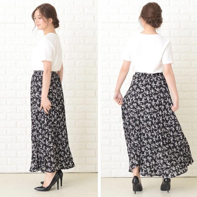 Lace Ladies 小花柄 ロング プリーツスカート フラワープリント