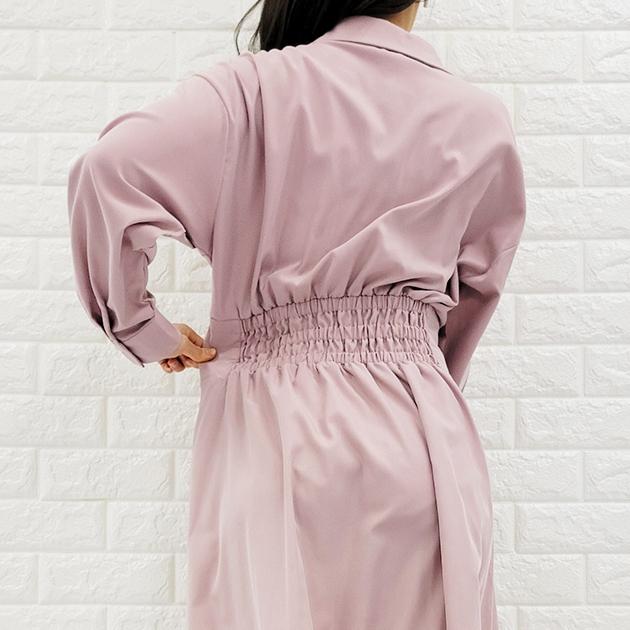 Lace Ladies ウエスト切替シャツワンピース ロング ワンピース